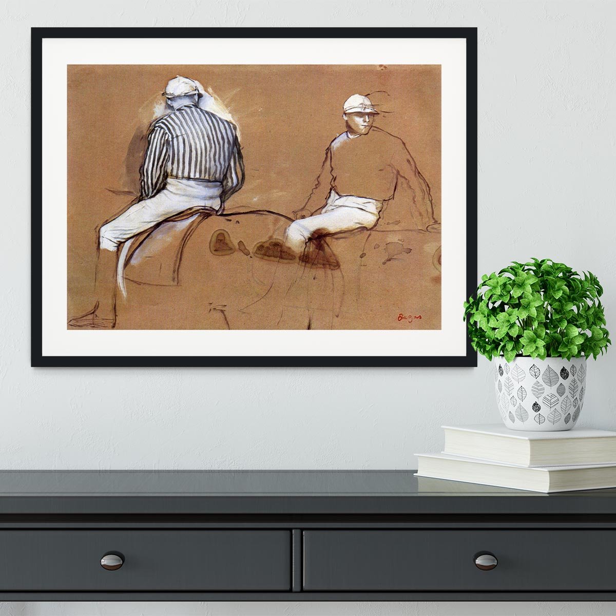 Two jockeys by Degas Framed Print - Canvas Art Rocks - 1