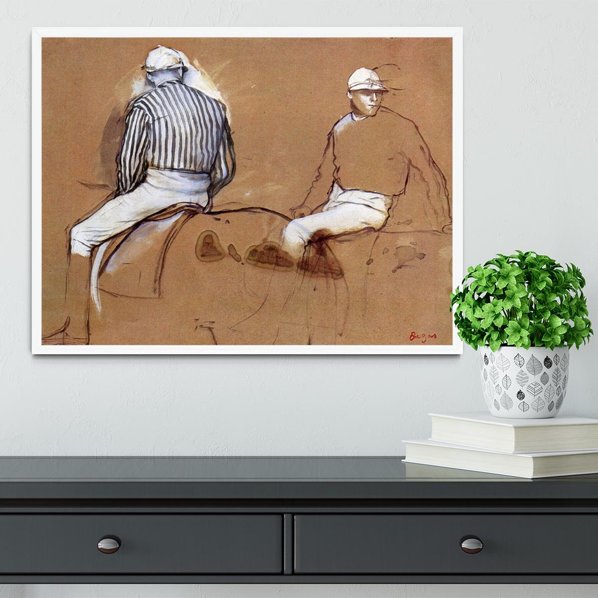 Two jockeys by Degas Framed Print - Canvas Art Rocks -6