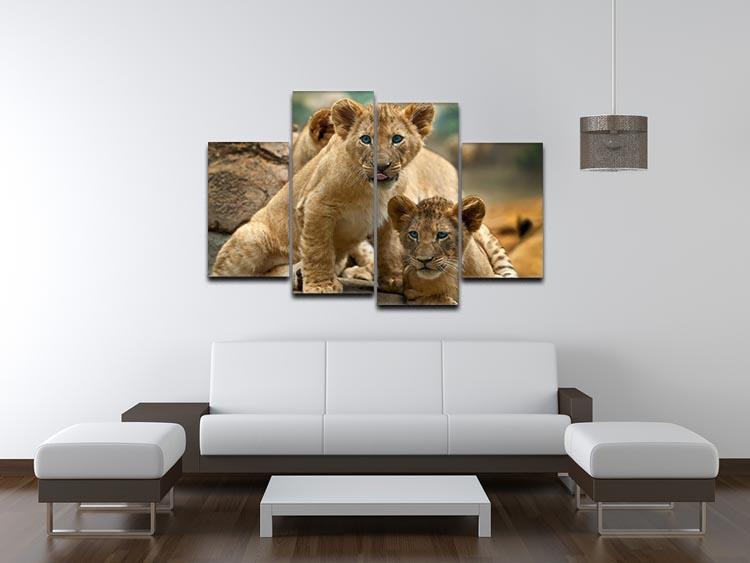 Two little Lion Cubs looking at something 4 Split Panel Canvas - Canvas Art Rocks - 3