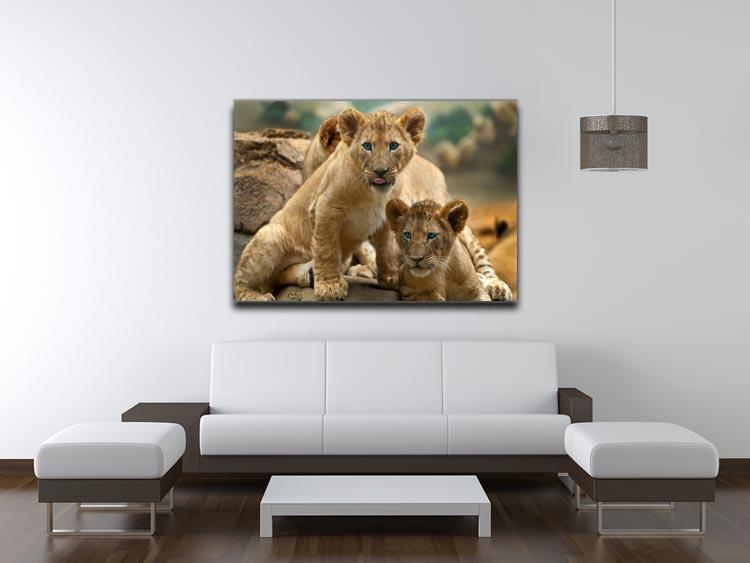 Two little Lion Cubs looking at something Canvas Print or Poster - Canvas Art Rocks - 4
