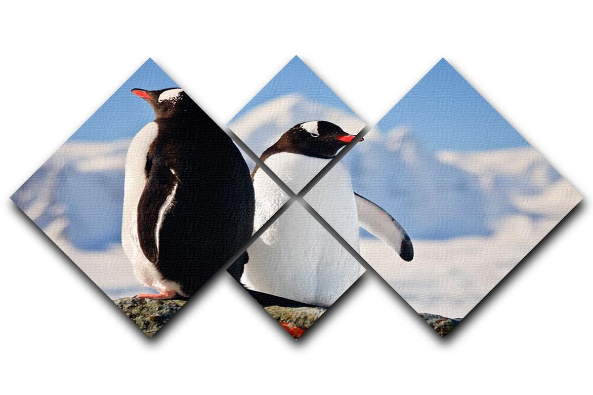 Two penguins dreaming sitting on a rock 4 Square Multi Panel Canvas - Canvas Art Rocks - 1