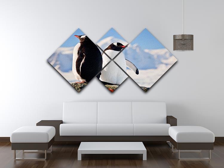 Two penguins dreaming sitting on a rock 4 Square Multi Panel Canvas - Canvas Art Rocks - 3