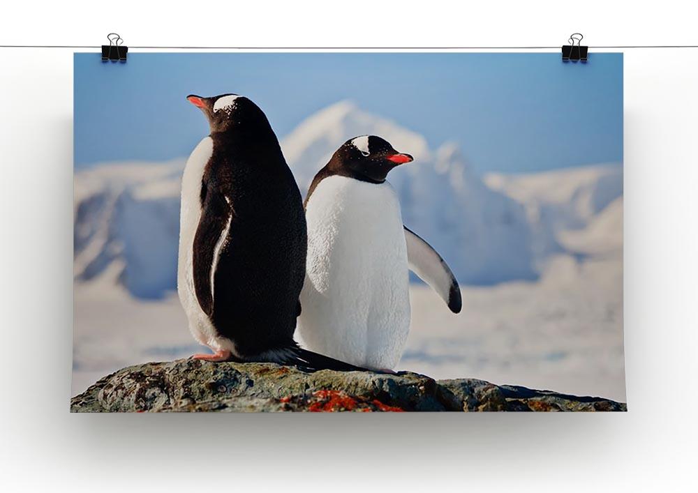 Two penguins dreaming sitting on a rock Canvas Print or Poster - Canvas Art Rocks - 2