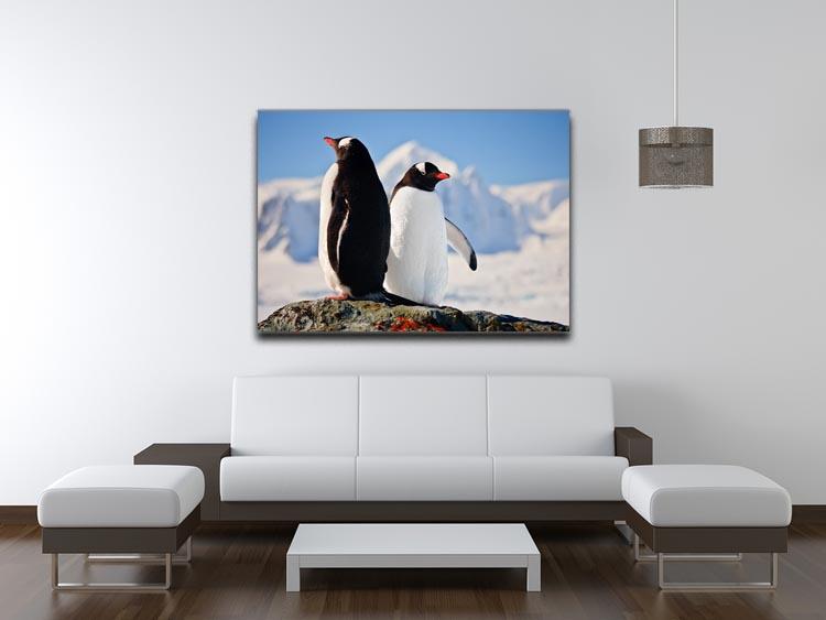 Two penguins dreaming sitting on a rock Canvas Print or Poster - Canvas Art Rocks - 4