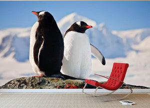 Two penguins dreaming sitting on a rock Wall Mural Wallpaper - Canvas Art Rocks - 2