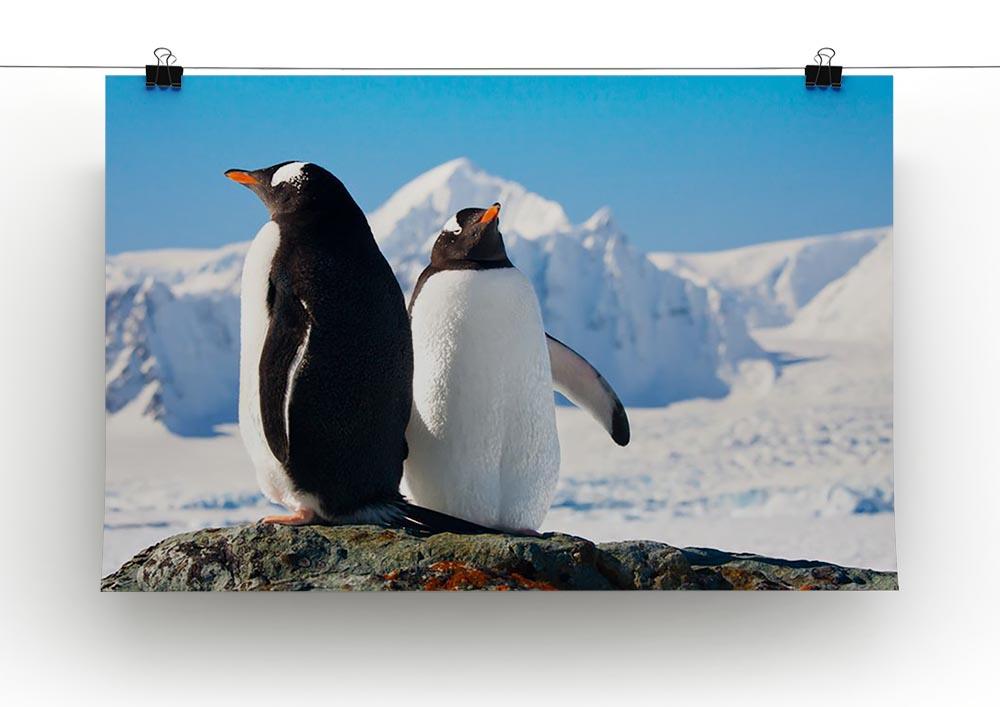 Two penguins dreaming together sitting on a rock Canvas Print or Poster - Canvas Art Rocks - 2