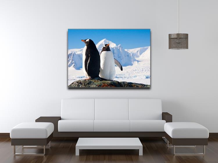 Two penguins dreaming together sitting on a rock Canvas Print or Poster - Canvas Art Rocks - 4