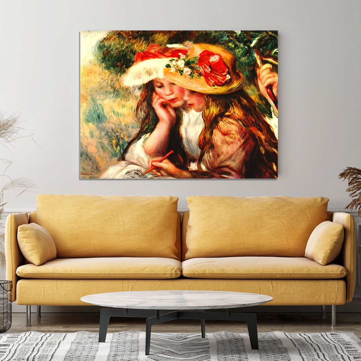 Two reading girls in a garden by Renoir Canvas Print or Poster