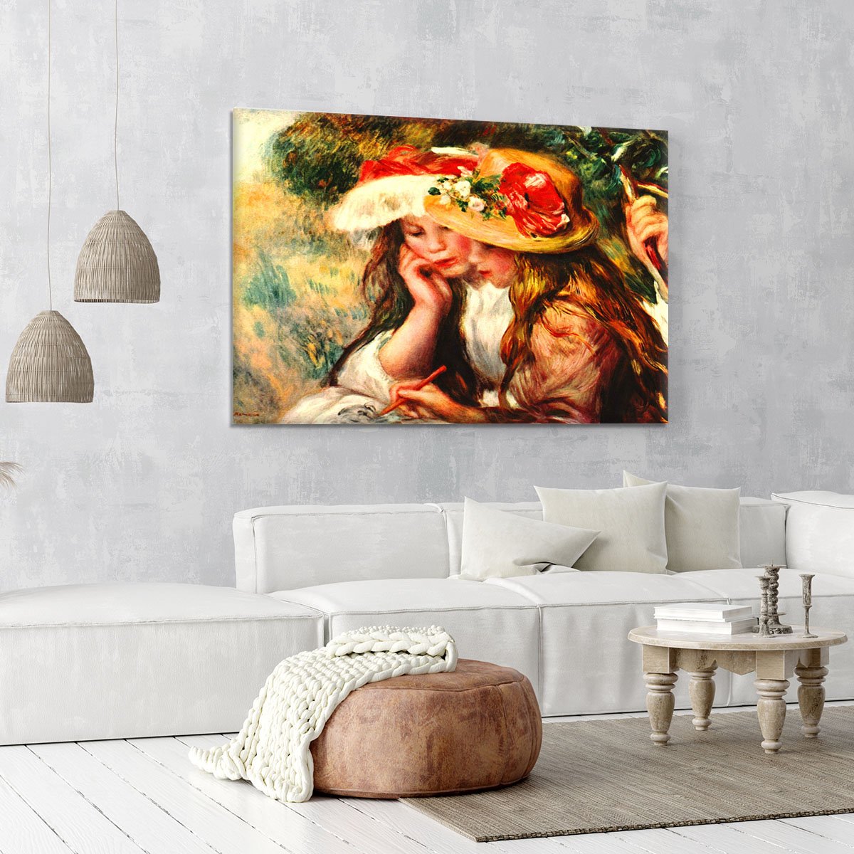Two reading girls in a garden by Renoir Canvas Print or Poster