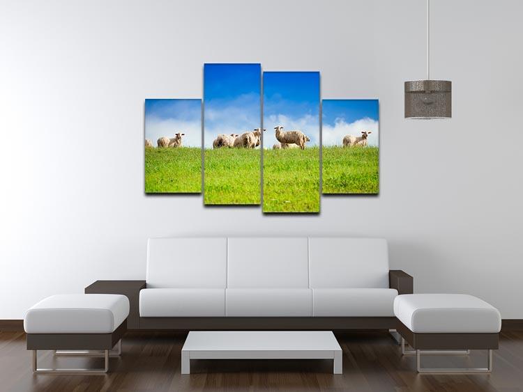 Two sheep looking at camera standing in herd 4 Split Panel Canvas - Canvas Art Rocks - 3