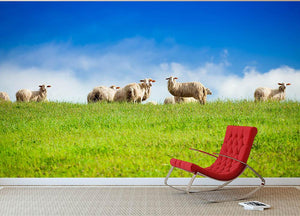 Two sheep looking at camera standing in herd Wall Mural Wallpaper - Canvas Art Rocks - 2