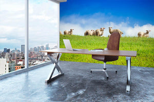 Two sheep looking at camera standing in herd Wall Mural Wallpaper - Canvas Art Rocks - 3