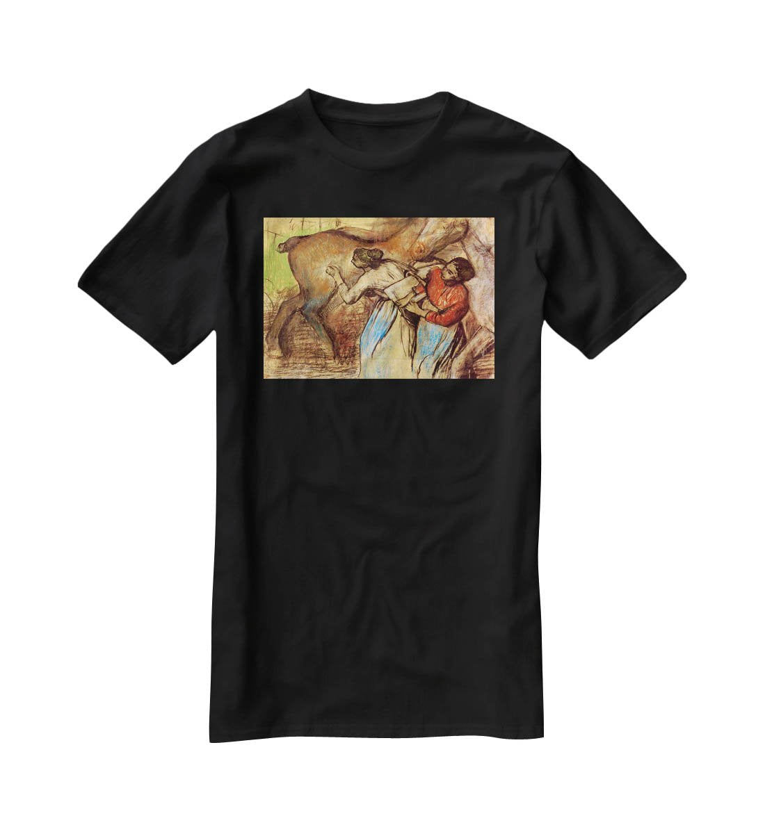 Two women washing horses by Degas T-Shirt - Canvas Art Rocks - 1