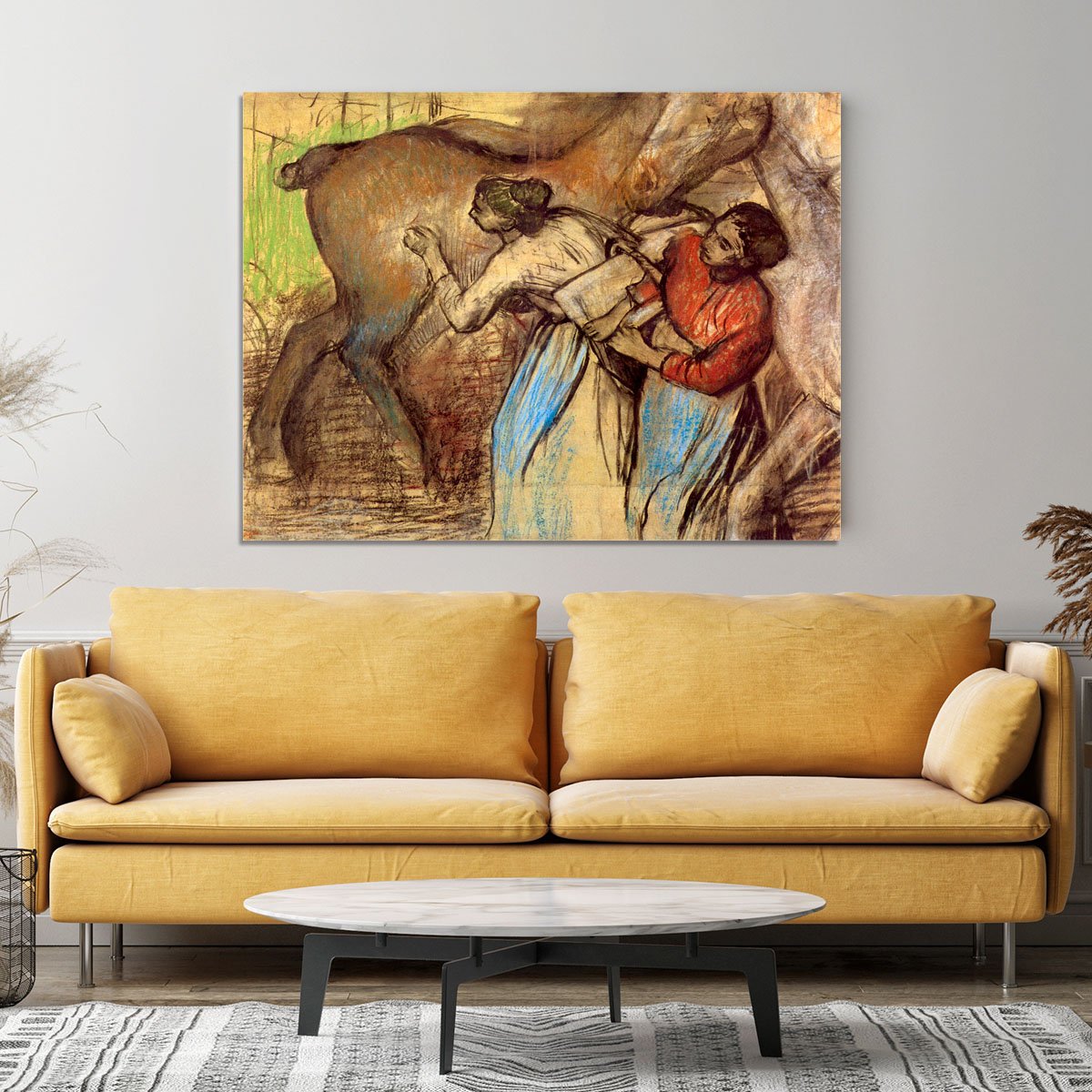 Two women washing horses by Degas Canvas Print or Poster
