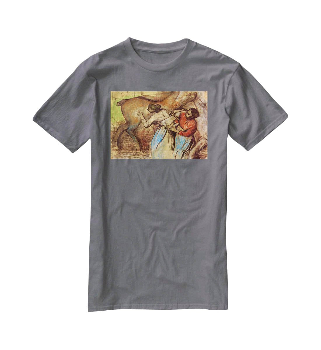 Two women washing horses by Degas T-Shirt - Canvas Art Rocks - 3