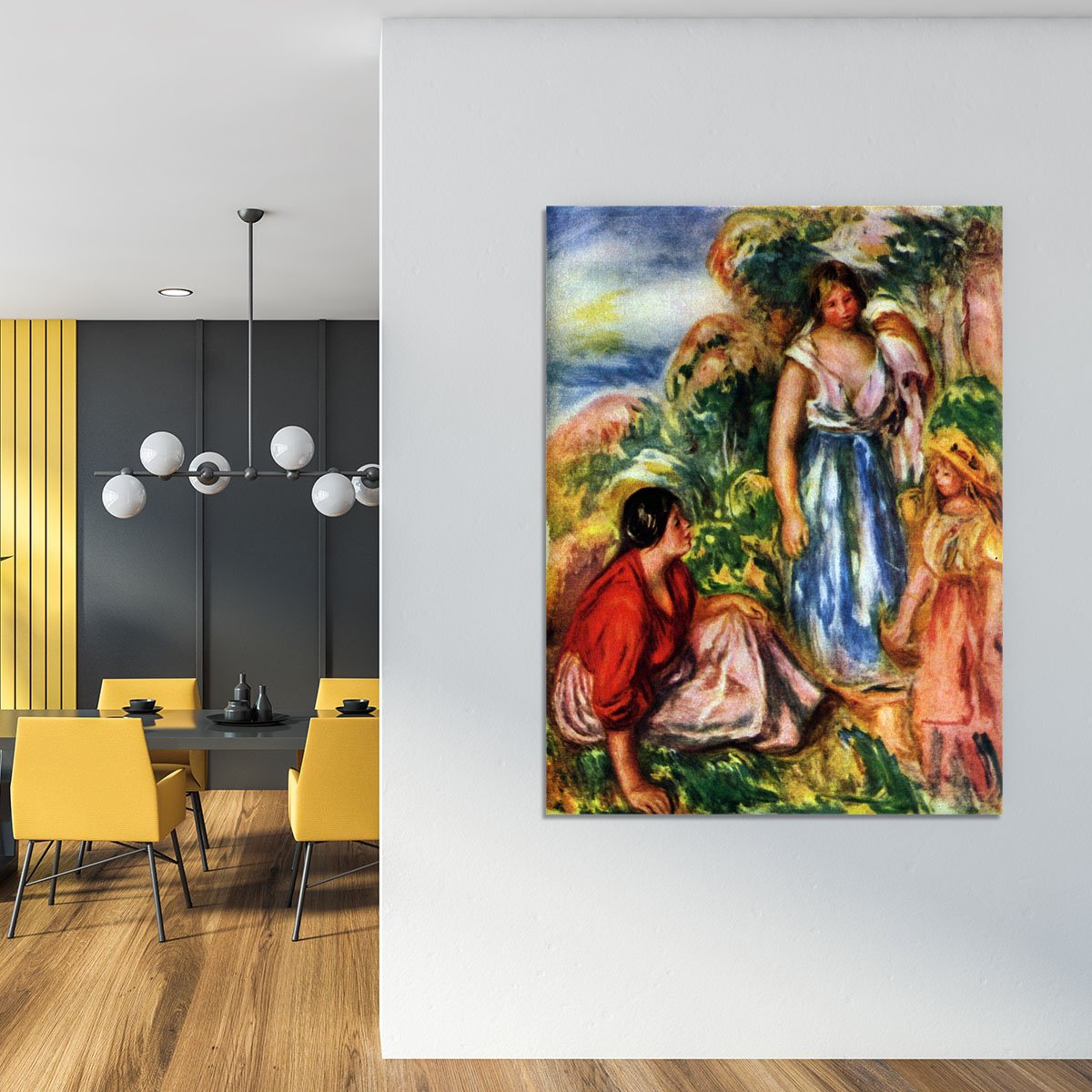 Two women with young girls in a landscape by Renoir Canvas Print or Poster