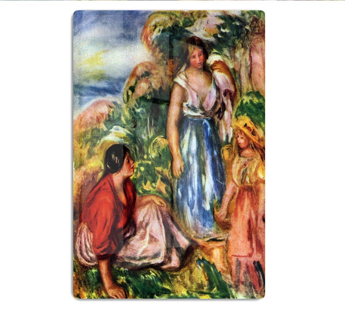 Two women with young girls in a landscape by Renoir HD Metal Print