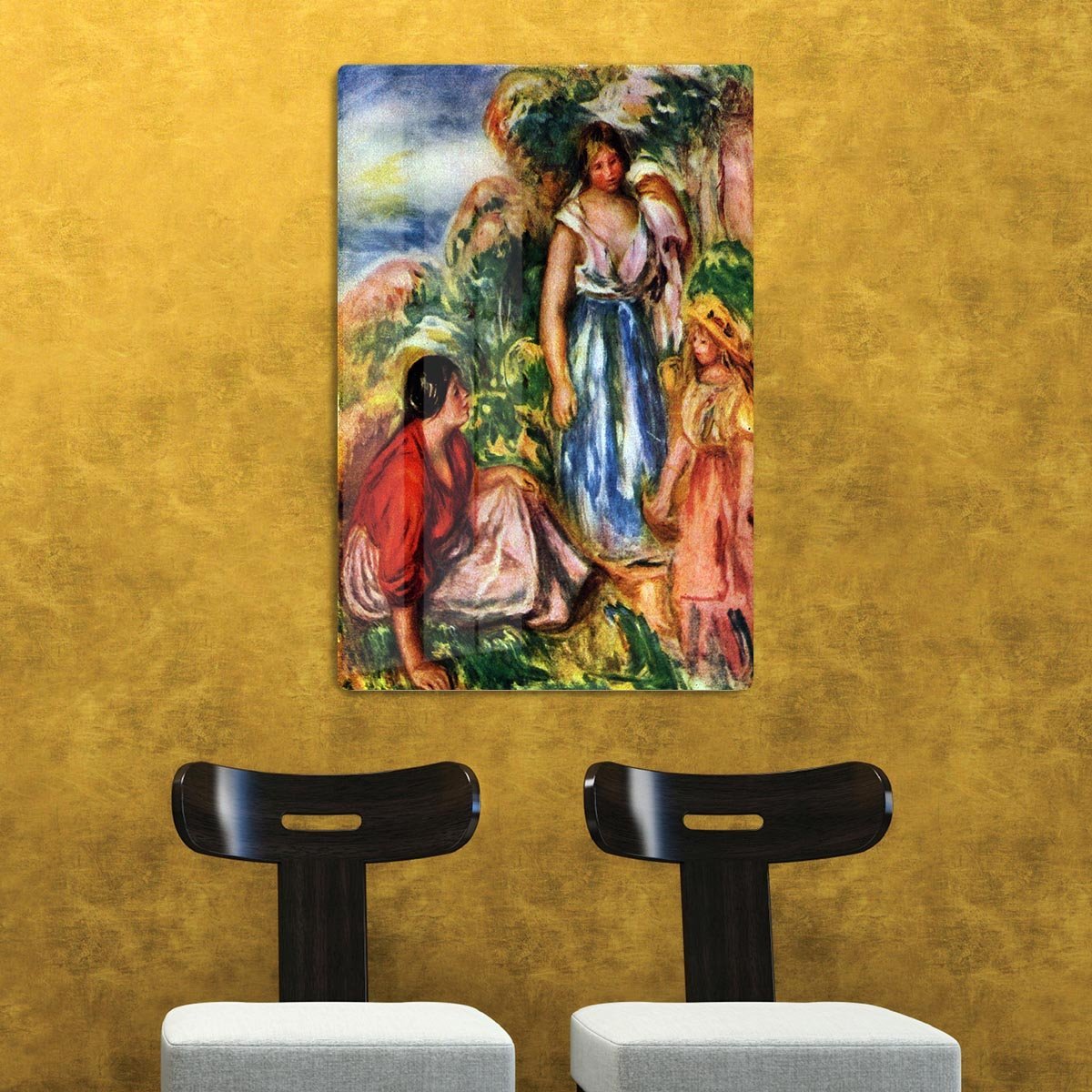 Two women with young girls in a landscape by Renoir HD Metal Print