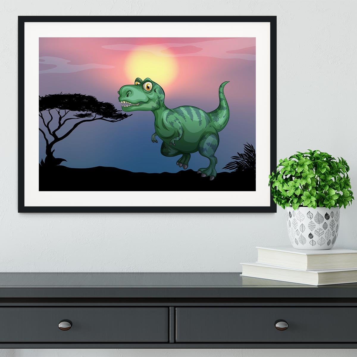 Tyrannosaurus rex in the field Framed Print - Canvas Art Rocks - 1