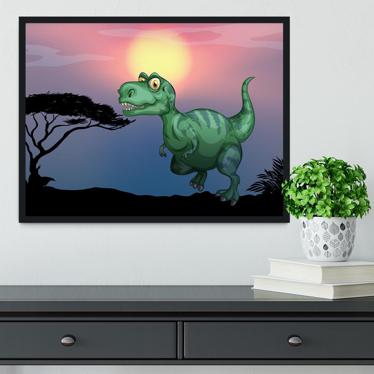 Tyrannosaurus rex in the field Framed Print - Canvas Art Rocks - 2