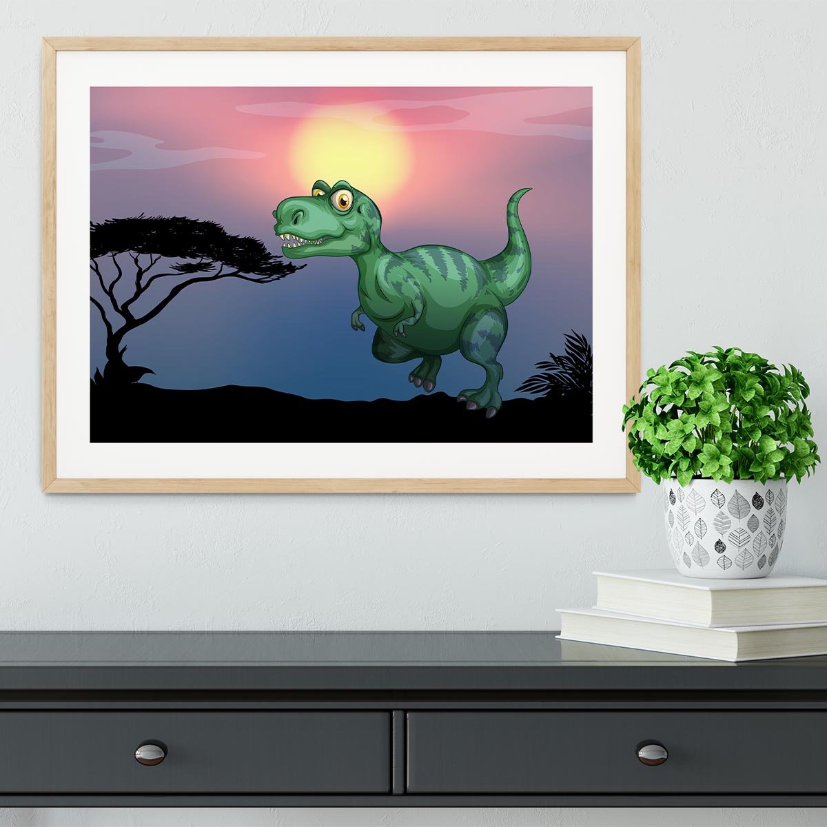 Tyrannosaurus rex in the field Framed Print - Canvas Art Rocks - 3
