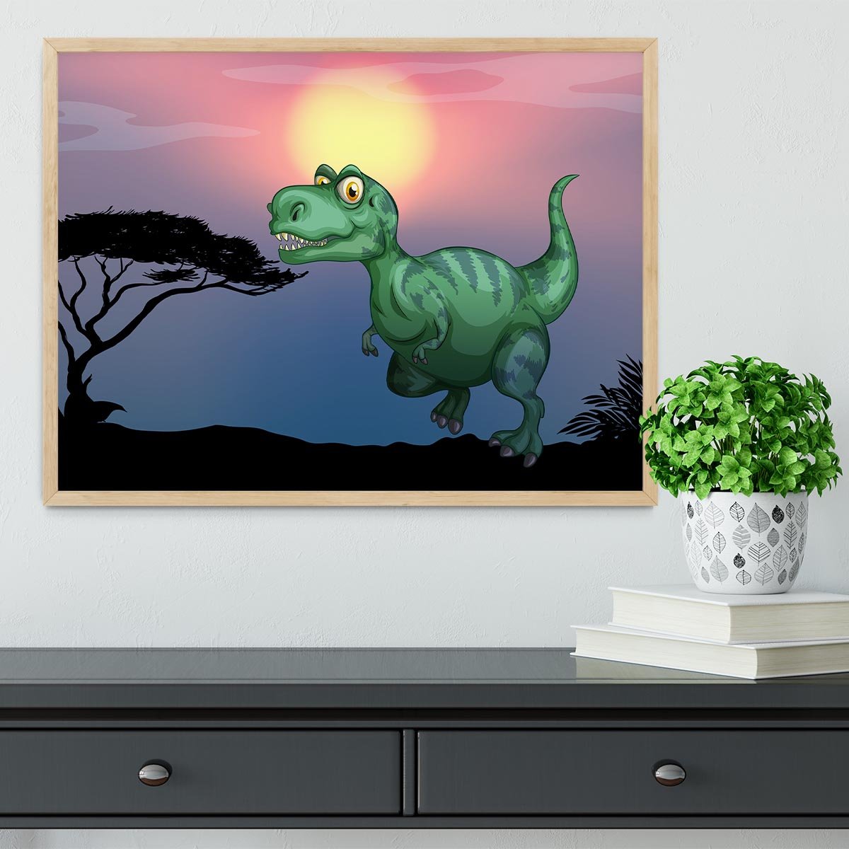 Tyrannosaurus rex in the field Framed Print - Canvas Art Rocks - 4