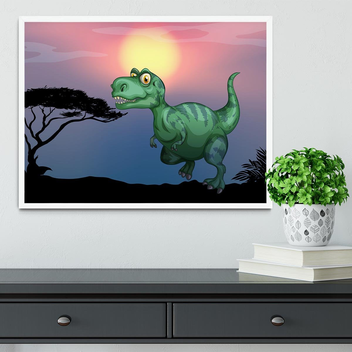 Tyrannosaurus rex in the field Framed Print - Canvas Art Rocks -6