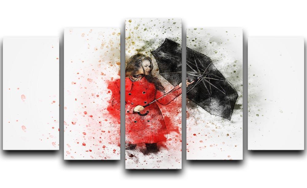 Umbrella Girl Painting 5 Split Panel Canvas  - Canvas Art Rocks - 1