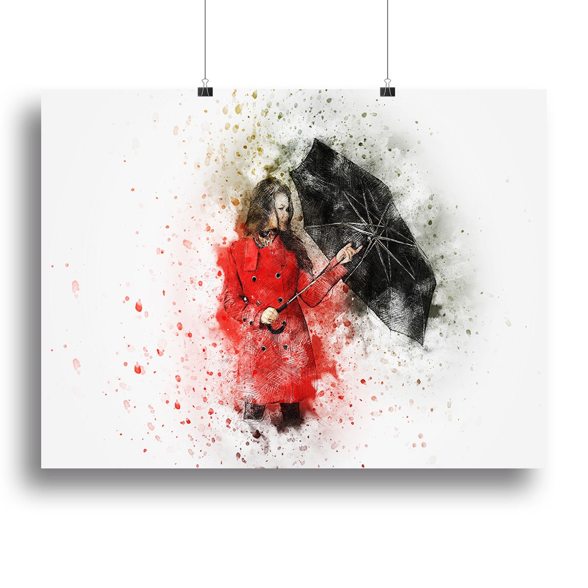 Umbrella Girl Painting Canvas Print or Poster