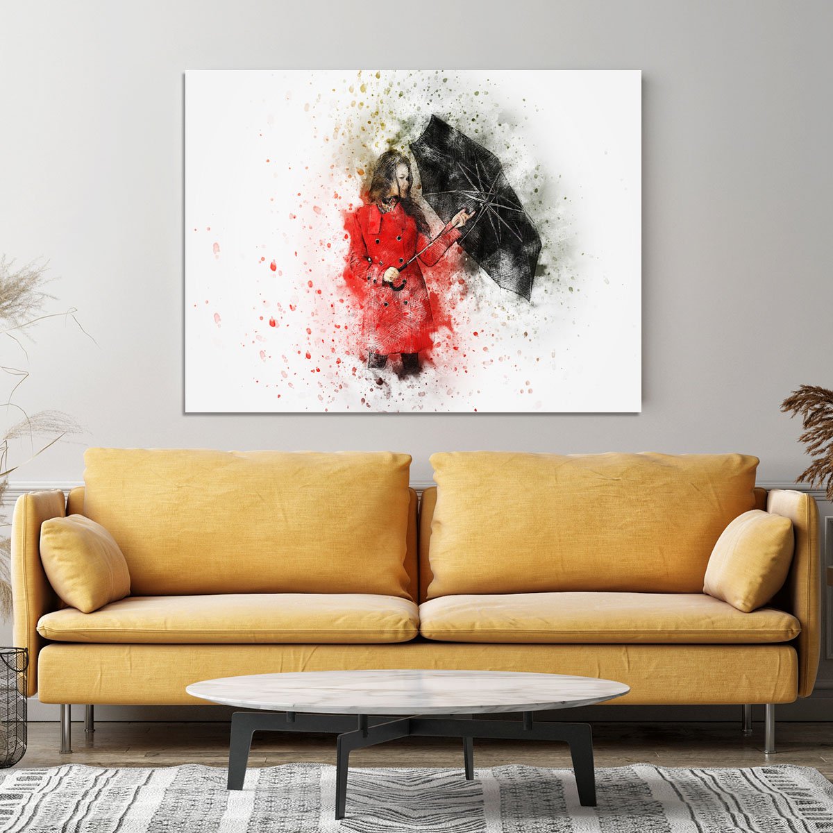 Umbrella Girl Painting Canvas Print or Poster