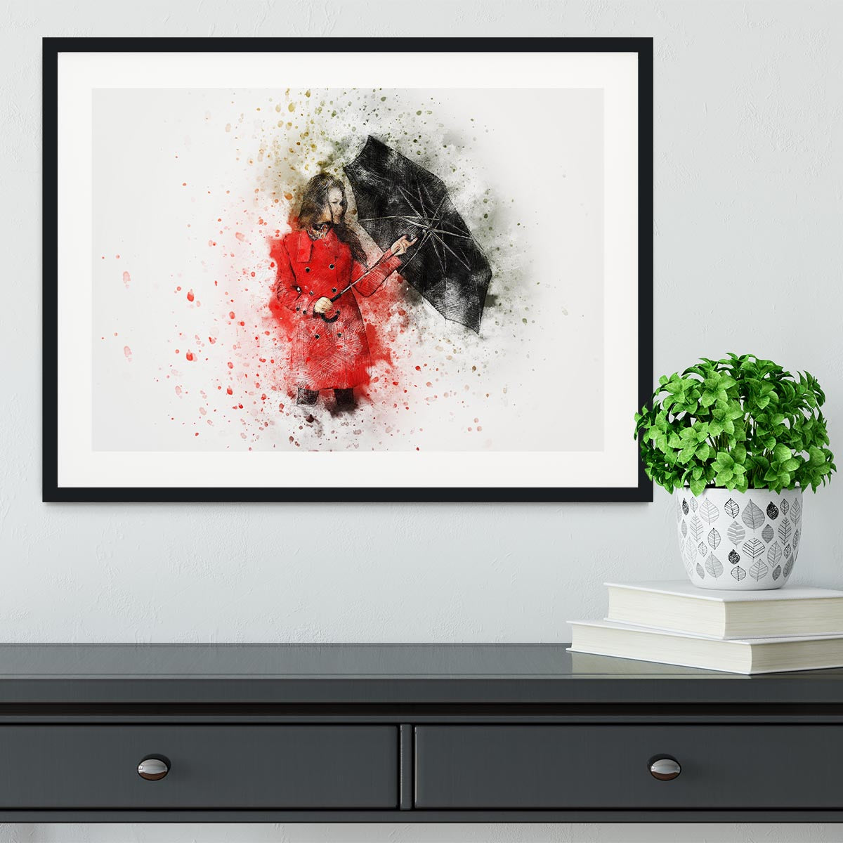 Umbrella Girl Painting Framed Print - Canvas Art Rocks - 1