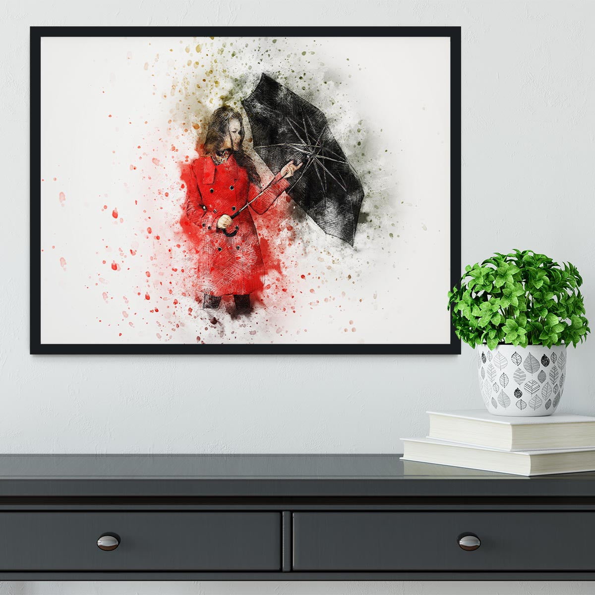 Umbrella Girl Painting Framed Print - Canvas Art Rocks - 2