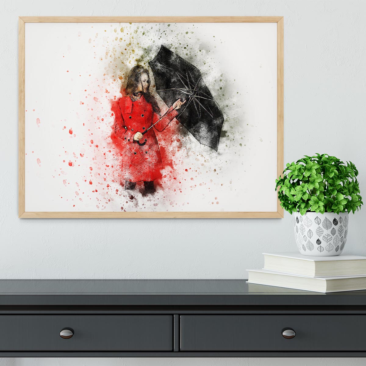 Umbrella Girl Painting Framed Print - Canvas Art Rocks - 4