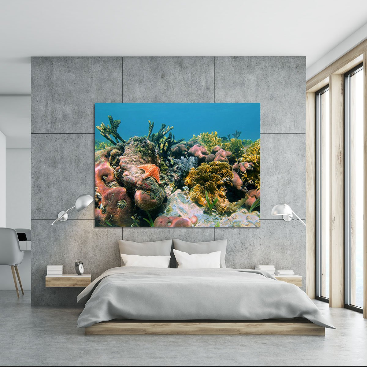 Underwater reef in the Caribbean sea with corals sponges and a starfish Canvas Print or Poster