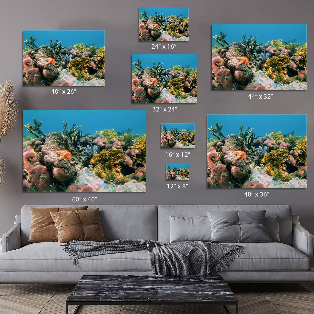 Underwater reef in the Caribbean sea with corals sponges and a starfish Canvas Print or Poster