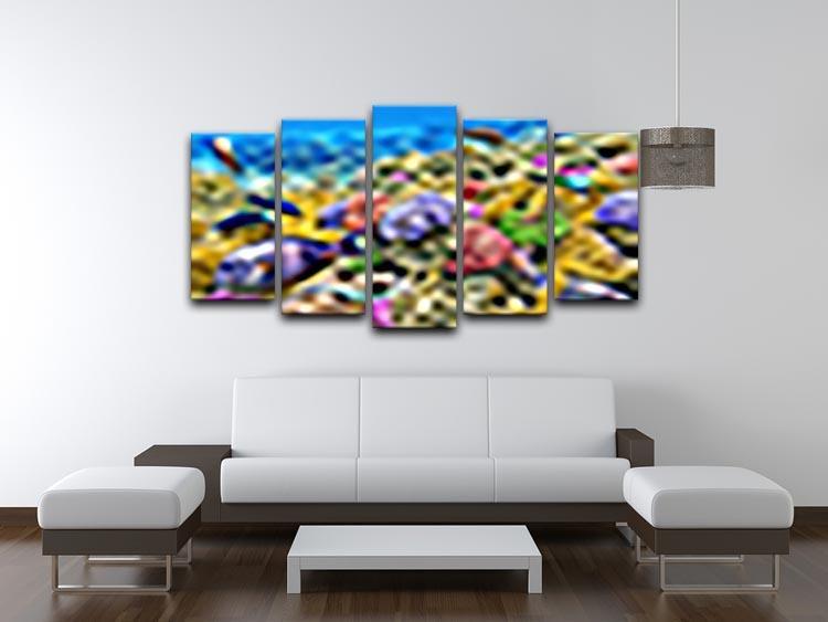 Underwater world with corals and tropical fish 5 Split Panel Canvas  - Canvas Art Rocks - 3