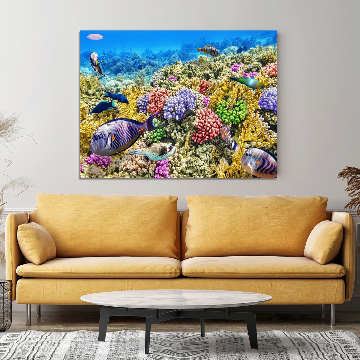 Underwater world with corals and tropical fish Canvas Print or Poster
