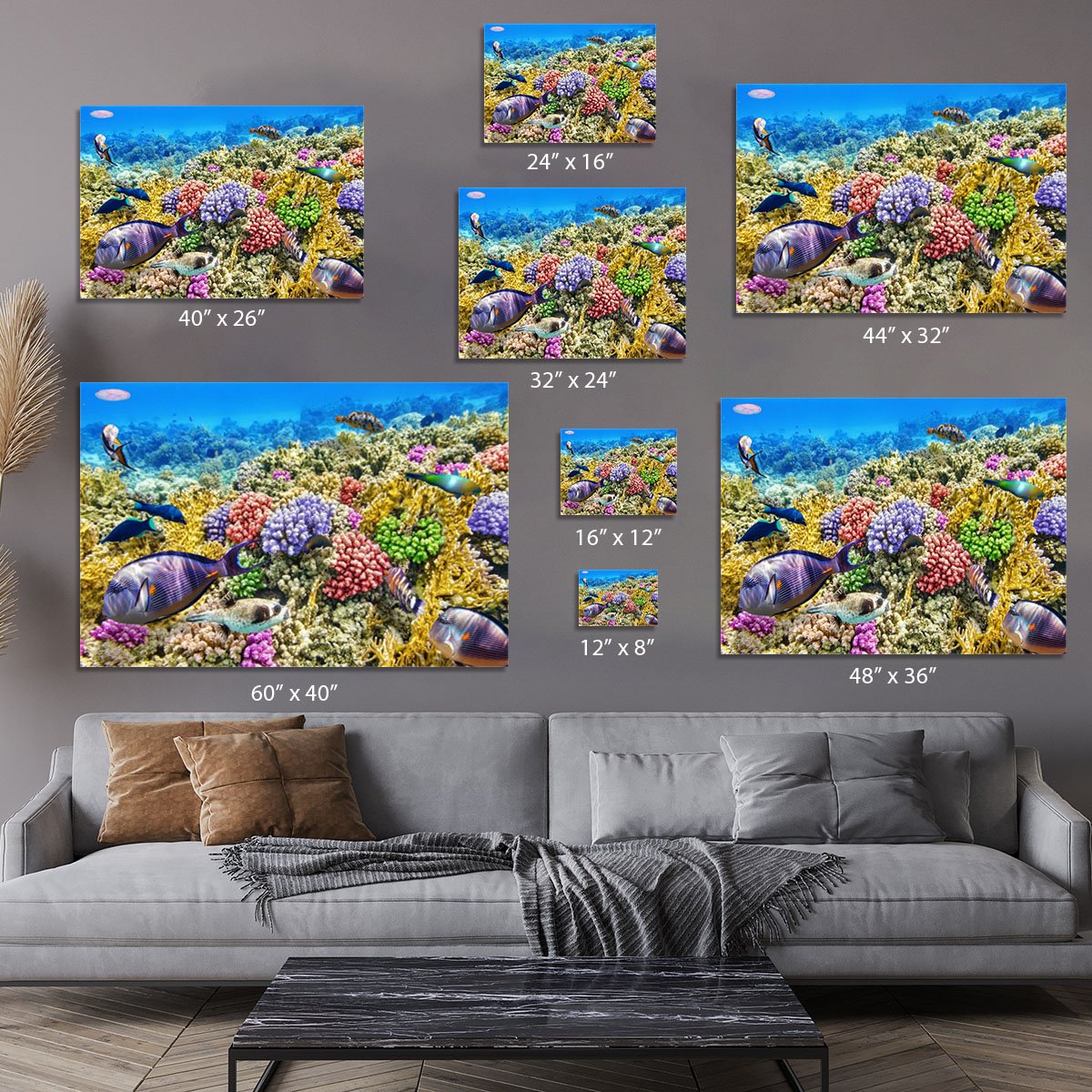 Underwater world with corals and tropical fish Canvas Print or Poster