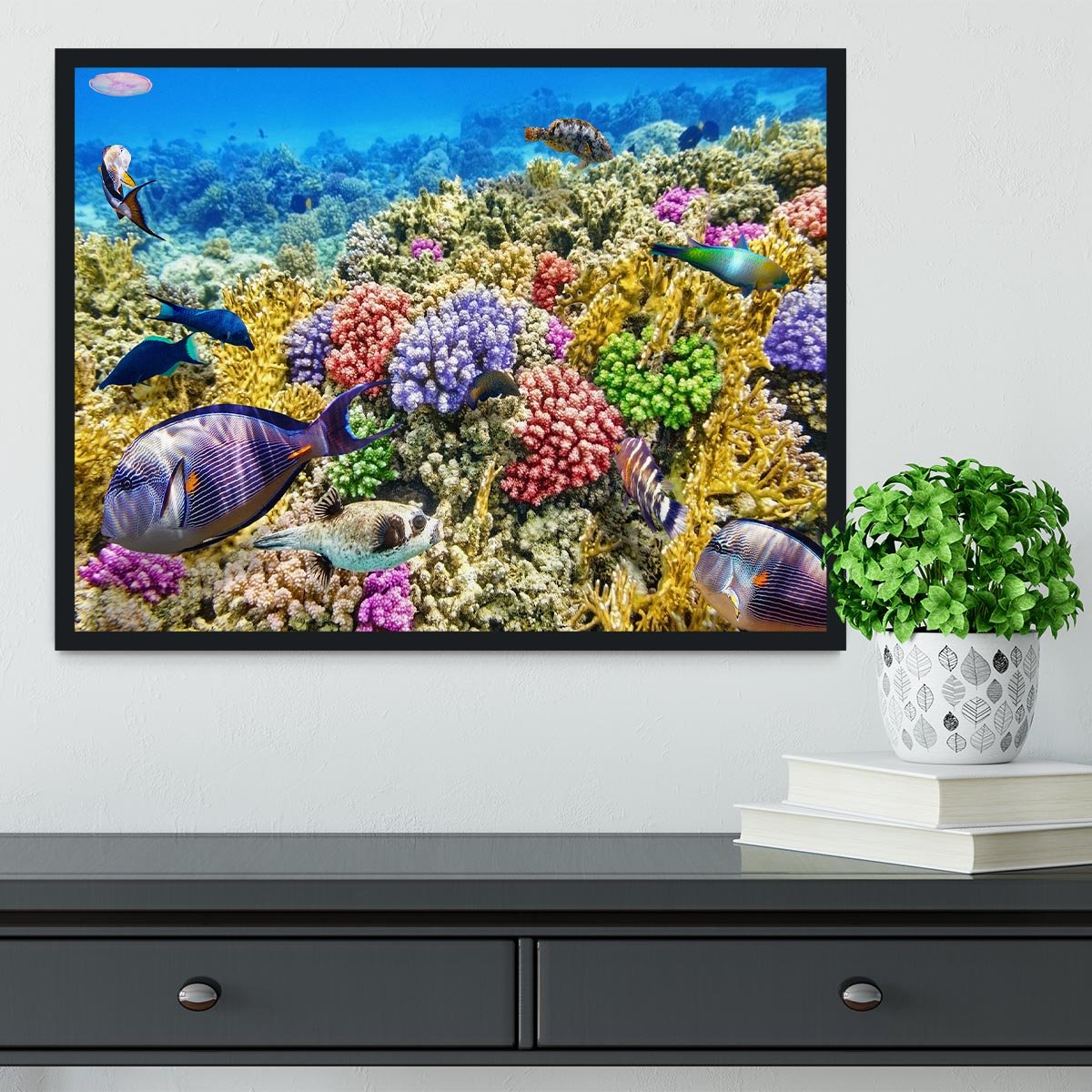 Underwater world with corals and tropical fish Framed Print - Canvas Art Rocks - 2