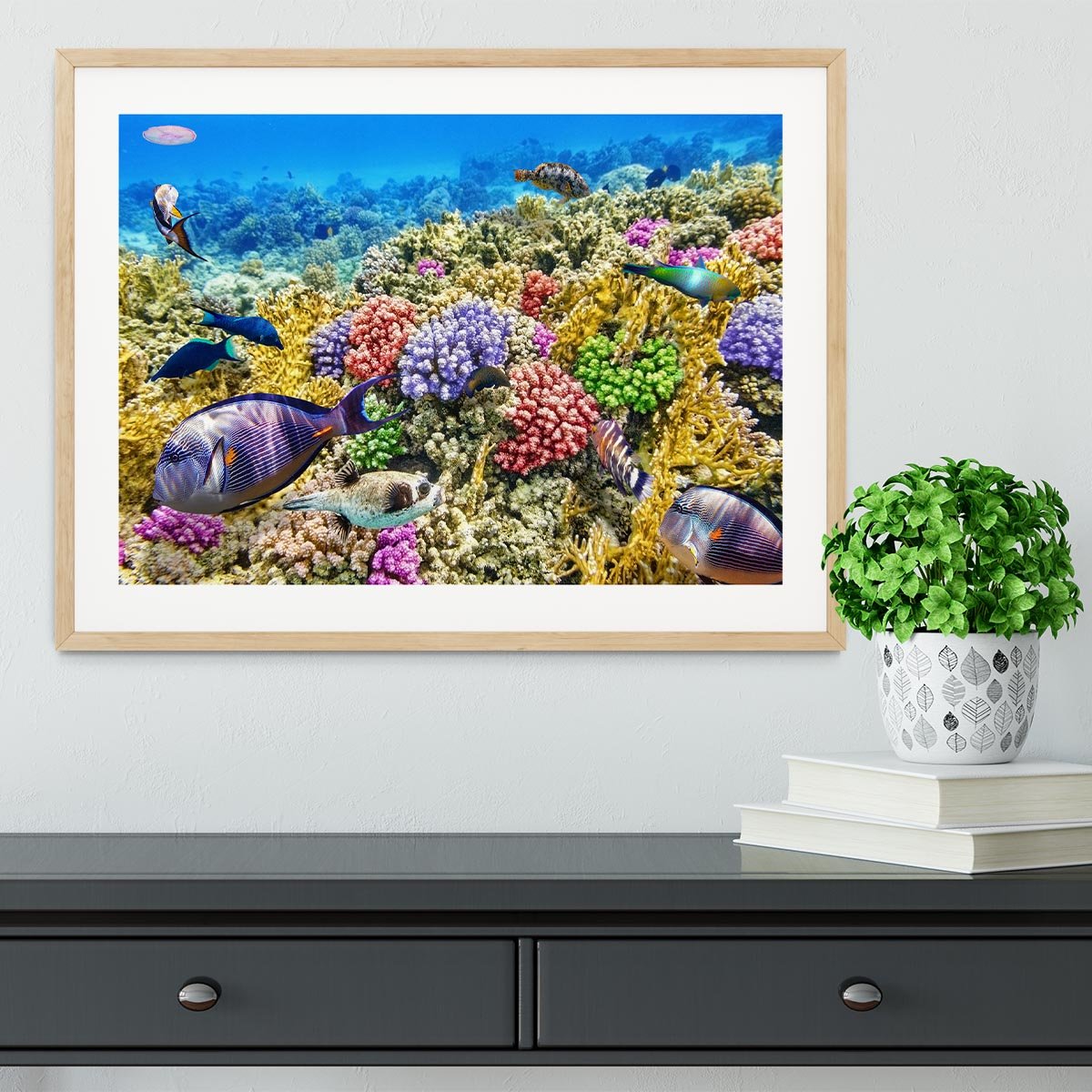 Underwater world with corals and tropical fish Framed Print - Canvas Art Rocks - 3