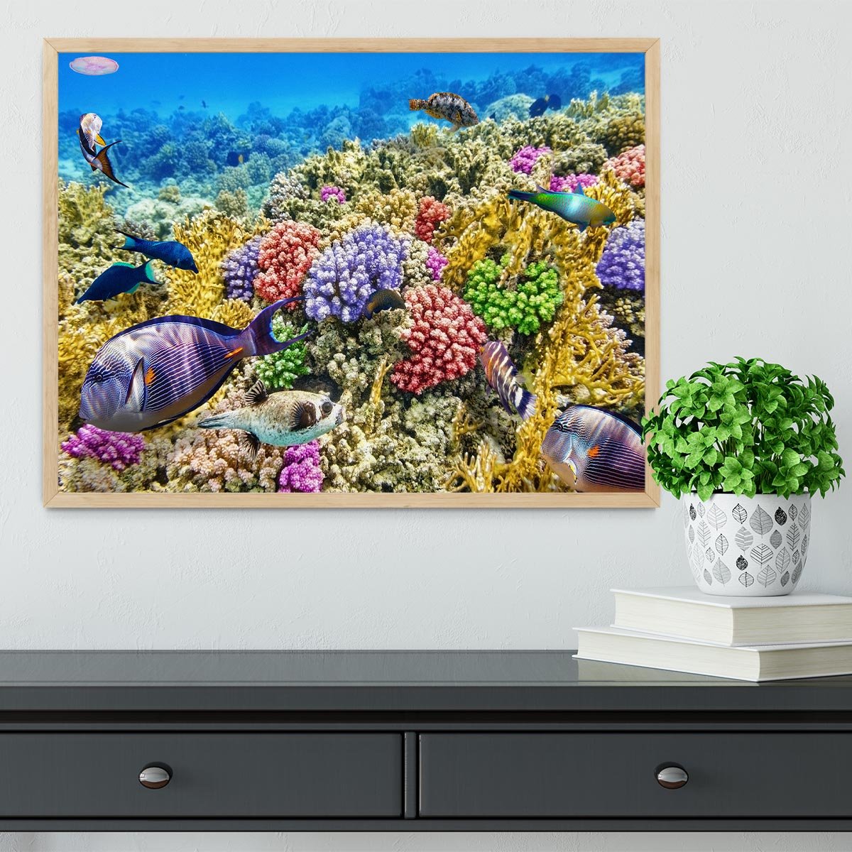 Underwater world with corals and tropical fish Framed Print - Canvas Art Rocks - 4