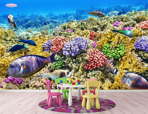 Underwater world with corals and tropical fish Wall Mural Wallpaper - Canvas Art Rocks - 2