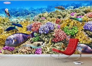 Underwater world with corals and tropical fish Wall Mural Wallpaper - Canvas Art Rocks - 3