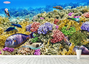Underwater world with corals and tropical fish Wall Mural Wallpaper - Canvas Art Rocks - 4