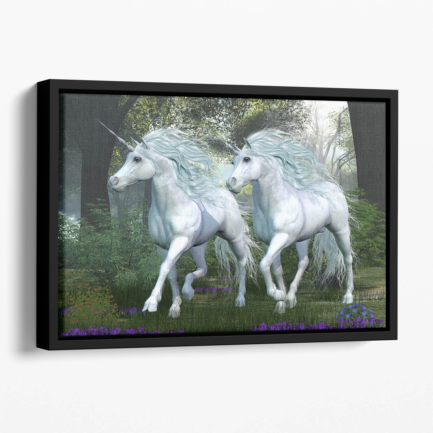 Unicorn Elm Forest Floating Framed Canvas