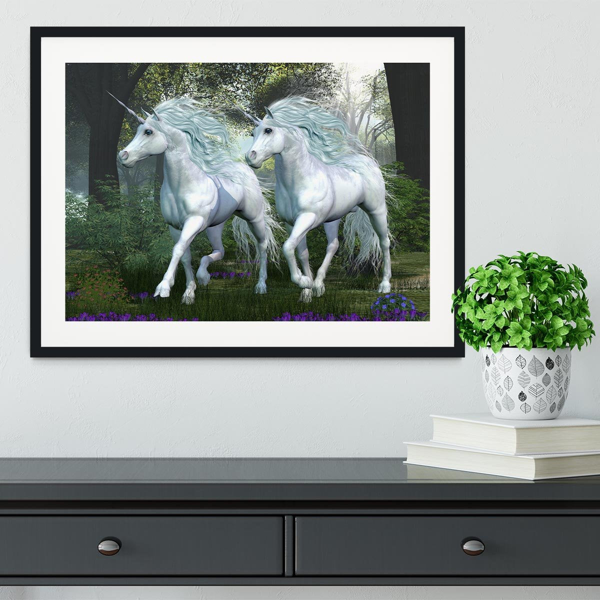 Unicorn Elm Forest Framed Print - Canvas Art Rocks - 1