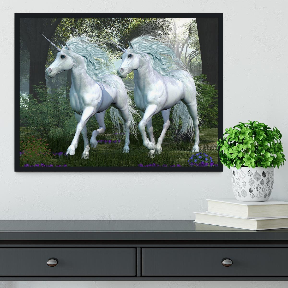 Unicorn Elm Forest Framed Print - Canvas Art Rocks - 2