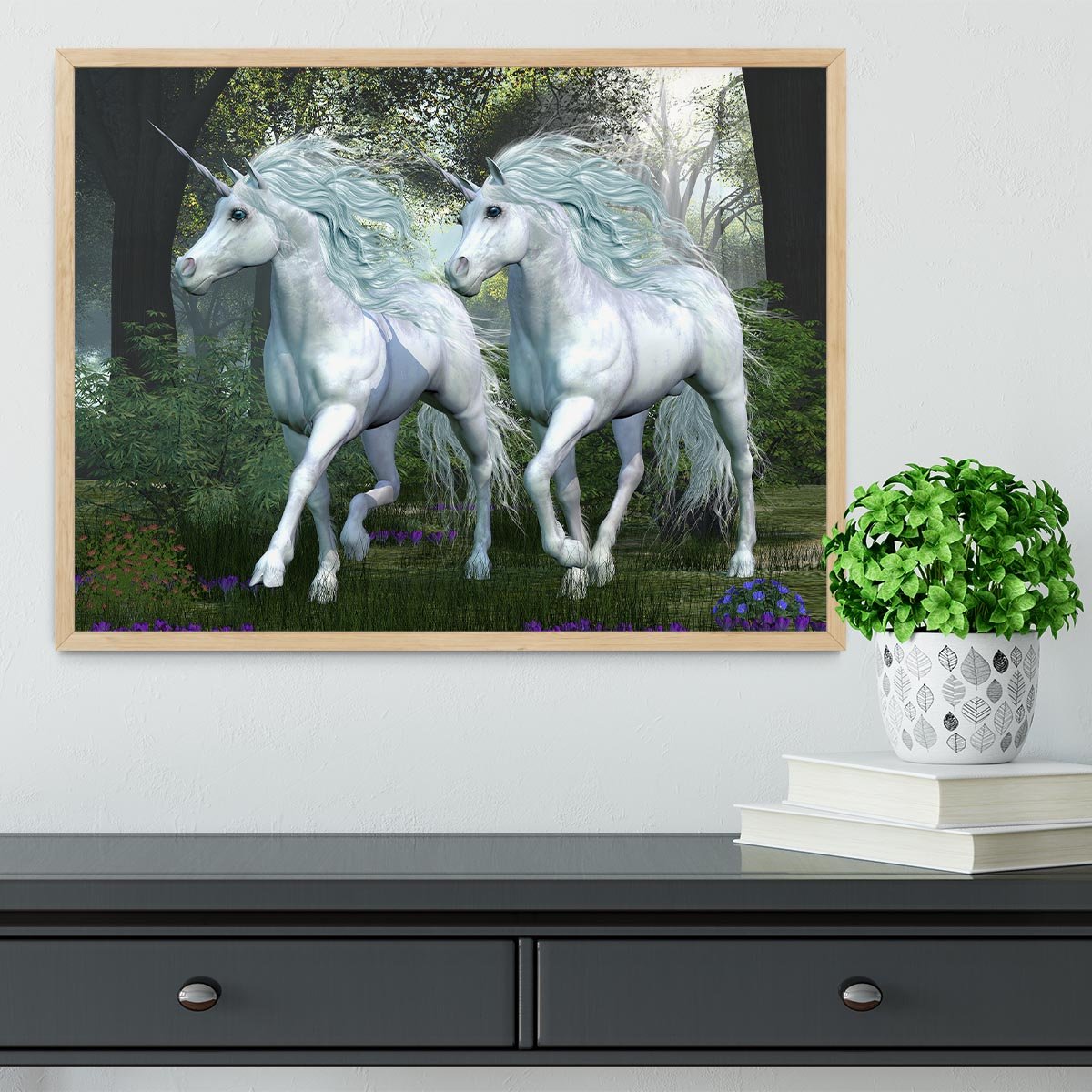 Unicorn Elm Forest Framed Print - Canvas Art Rocks - 4