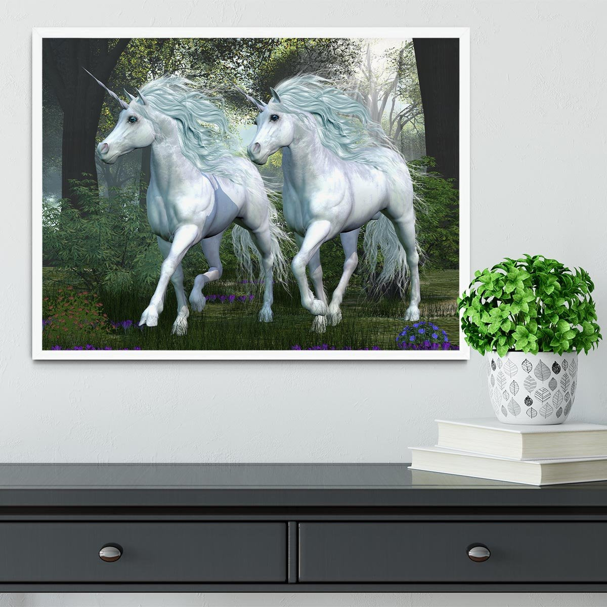 Unicorn Elm Forest Framed Print - Canvas Art Rocks -6