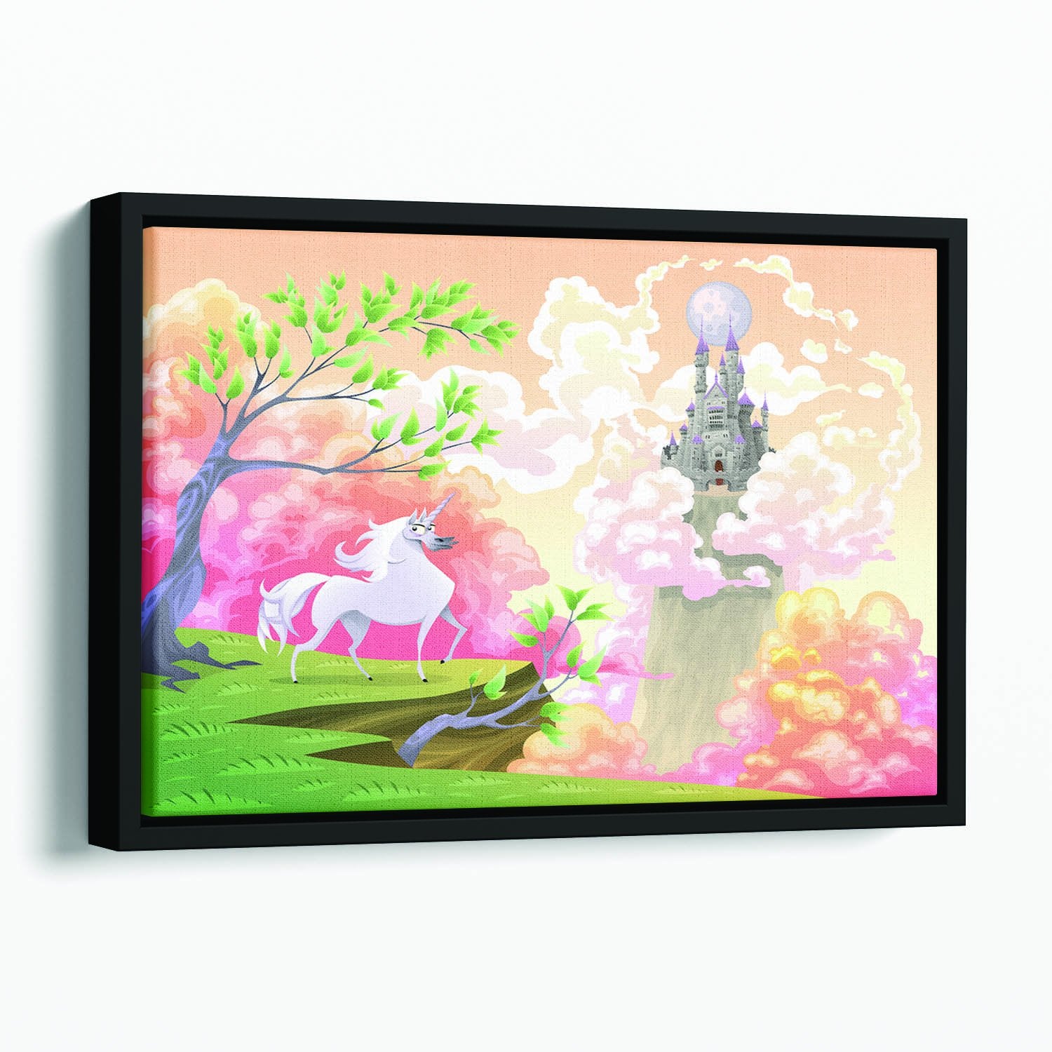 Unicorn and mythological landscape Floating Framed Canvas